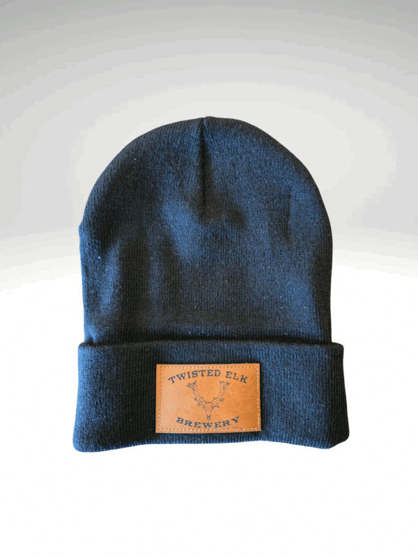 Black Leather Patch Beanie