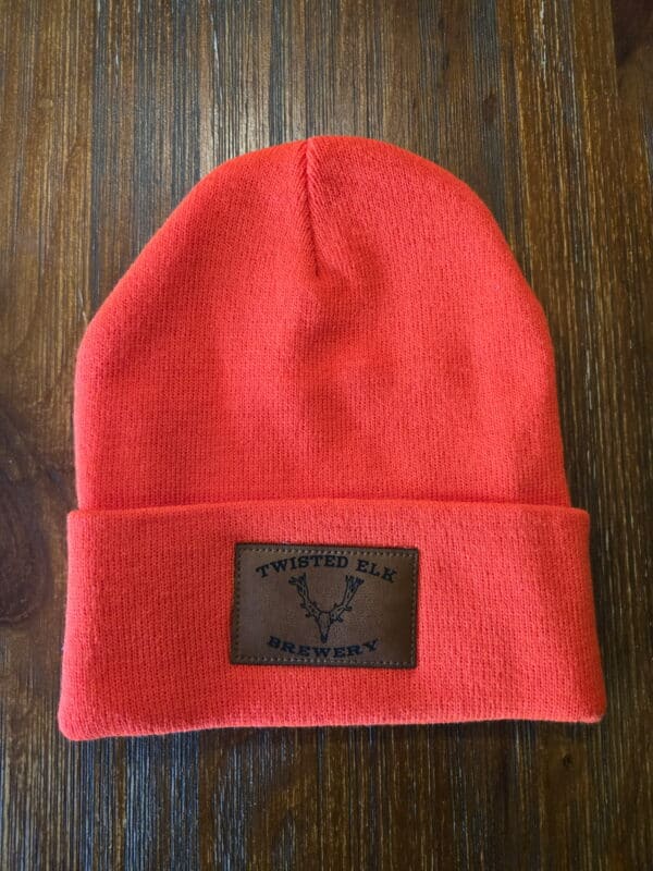 Orange Leather Patch Beanie