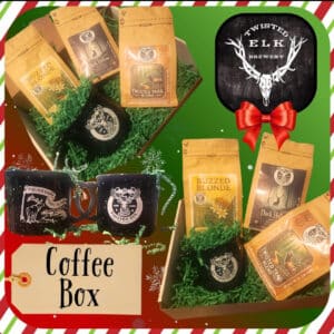 Coffee gift box includes 1-12 oz bag of coffee of choice and 1 campfire mug